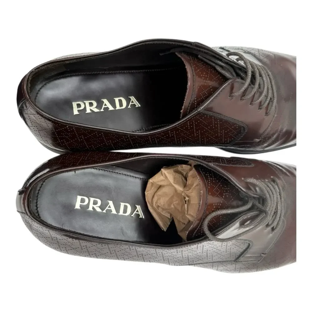 PRADA Men's Brown Leather Lace Up Oxford Dress Shoe 8.5‎ UK / 9.5 US EE w/box